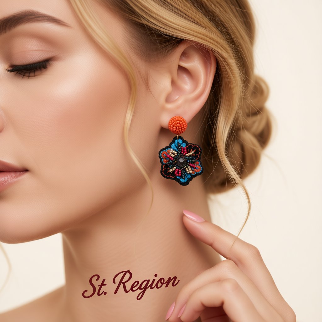 Orange Howlite and 18K Gold-Plated Snowflake Drop Earrings, gold drop earrings for women, everyday style, styled look