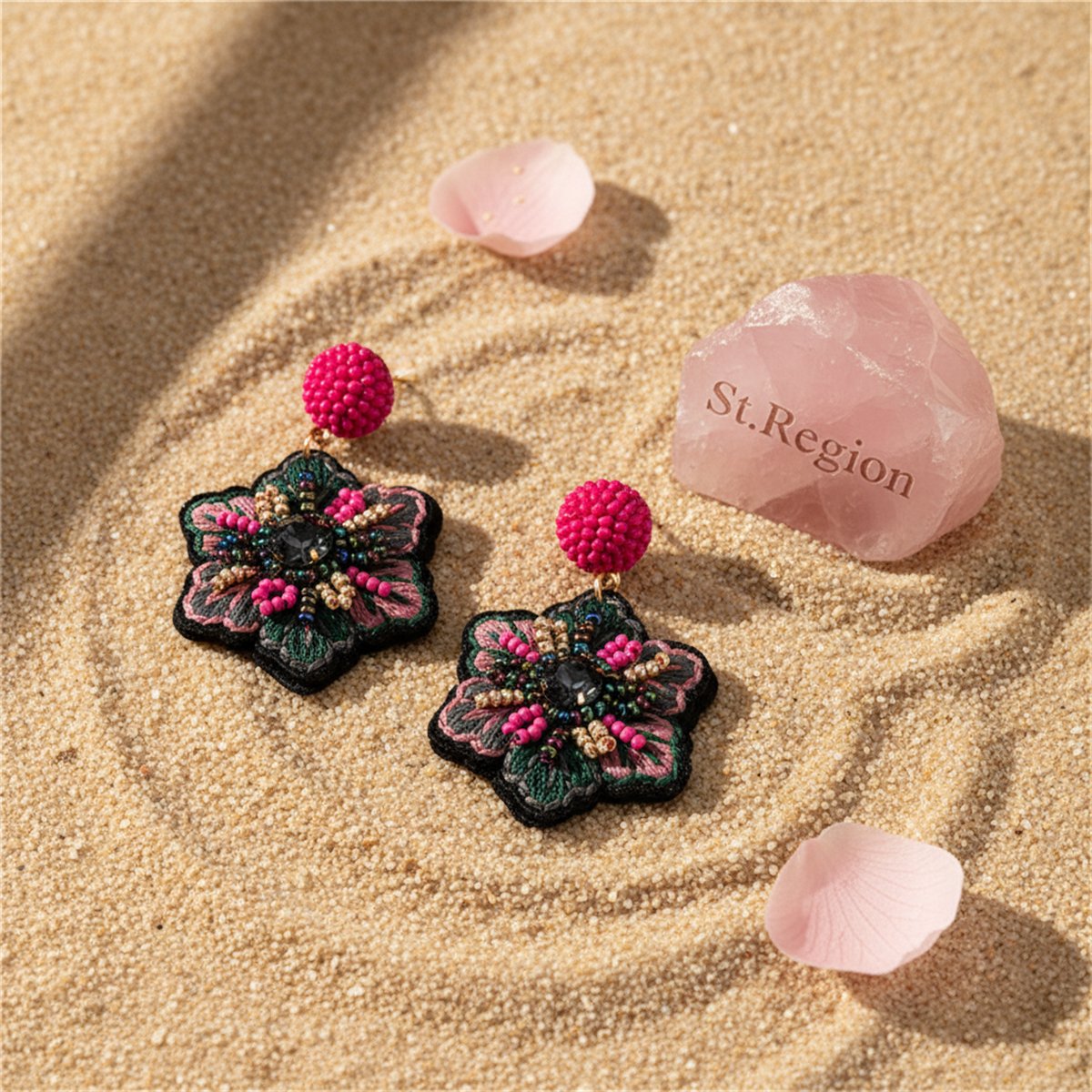 Red Howlite and 18K Gold-Plated Snowflake Drop Earrings, gold drop earrings for women, elegant gift for her, detail close-up