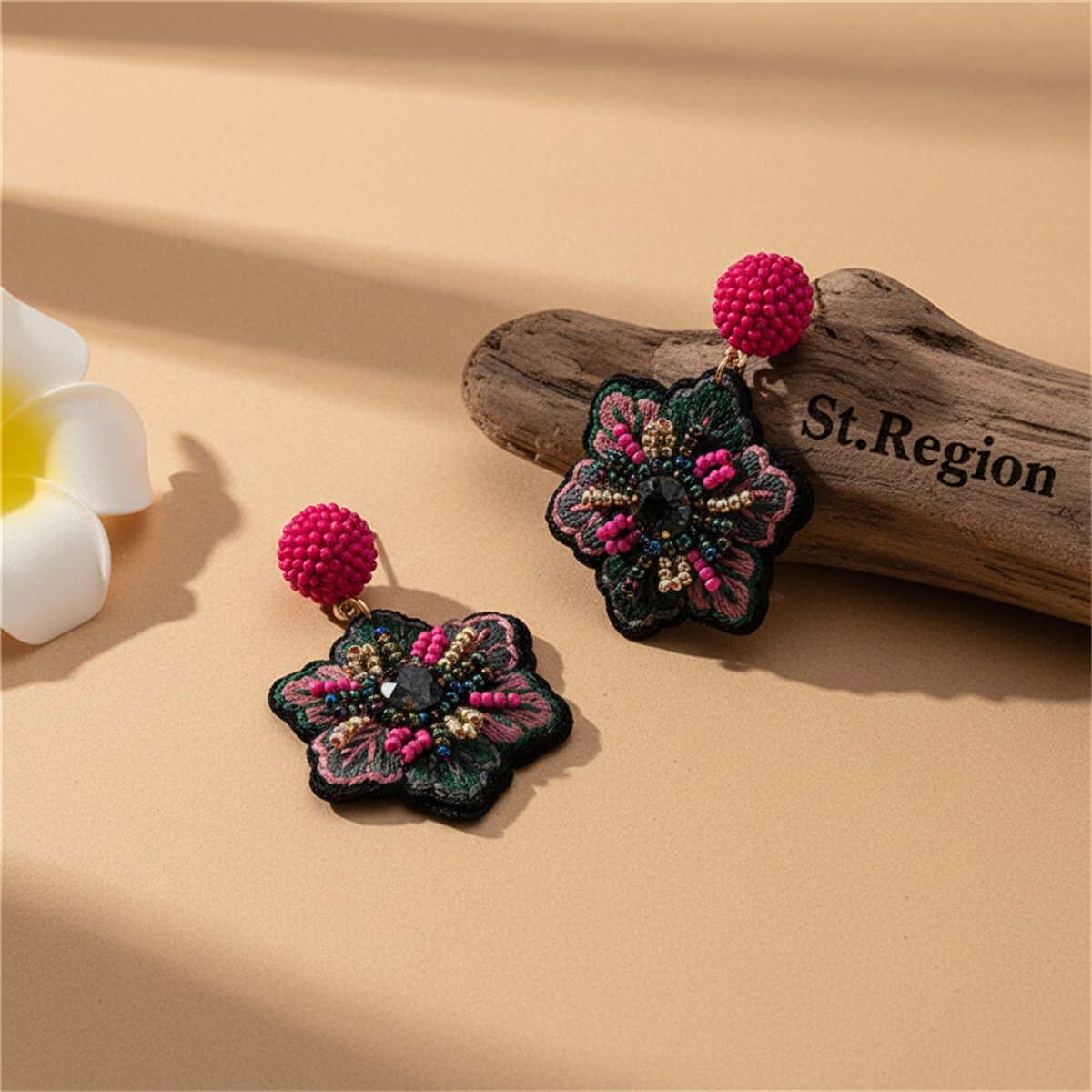 Red Howlite and 18K Gold-Plated Snowflake Drop Earrings, gold drop earrings for women, elegant gift for her, front view