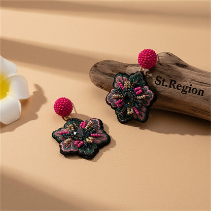 Red Howlite and 18K Gold-Plated Snowflake Drop Earrings, gold drop earrings for women, elegant gift for her, front view