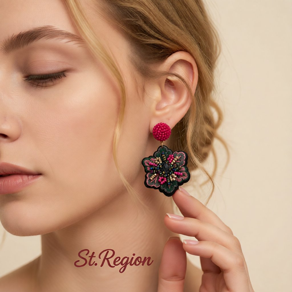 Red Howlite and 18K Gold-Plated Snowflake Drop Earrings, gold drop earrings for women, elegant gift for her, styled look