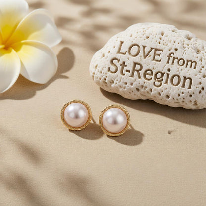 Pearl and 18K Gold-Plated Twine Round Stud Earrings, cubic zirconia stud earrings for women, lifestyle look