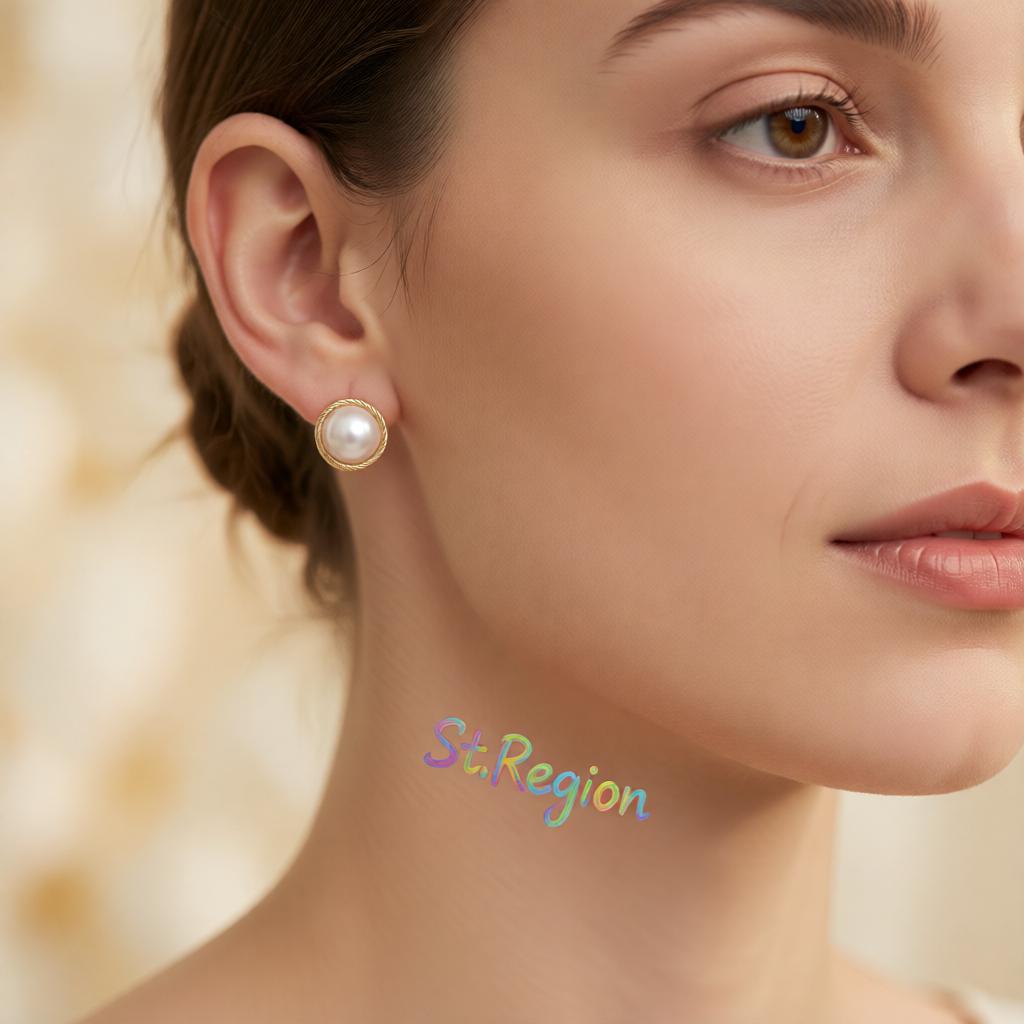 Pearl and 18K Gold-Plated Twine Round Stud Earrings, cubic zirconia stud earrings for women, styled look