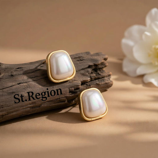 Pearl & 18K Gold-Plated Ladder Stud Earrings