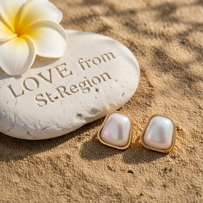 Pearl and 18K Gold-Plated Ladder Stud Earrings, cubic zirconia stud earrings for women, botanical inspired, lifestyle look