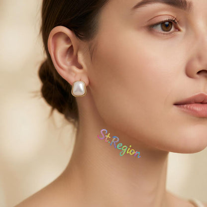 Pearl and 18K Gold-Plated Ladder Stud Earrings, cubic zirconia stud earrings for women, botanical inspired, styled look