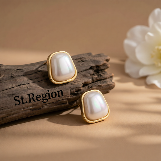 Pearl & 18K Gold-Plated Ladder Stud Earrings