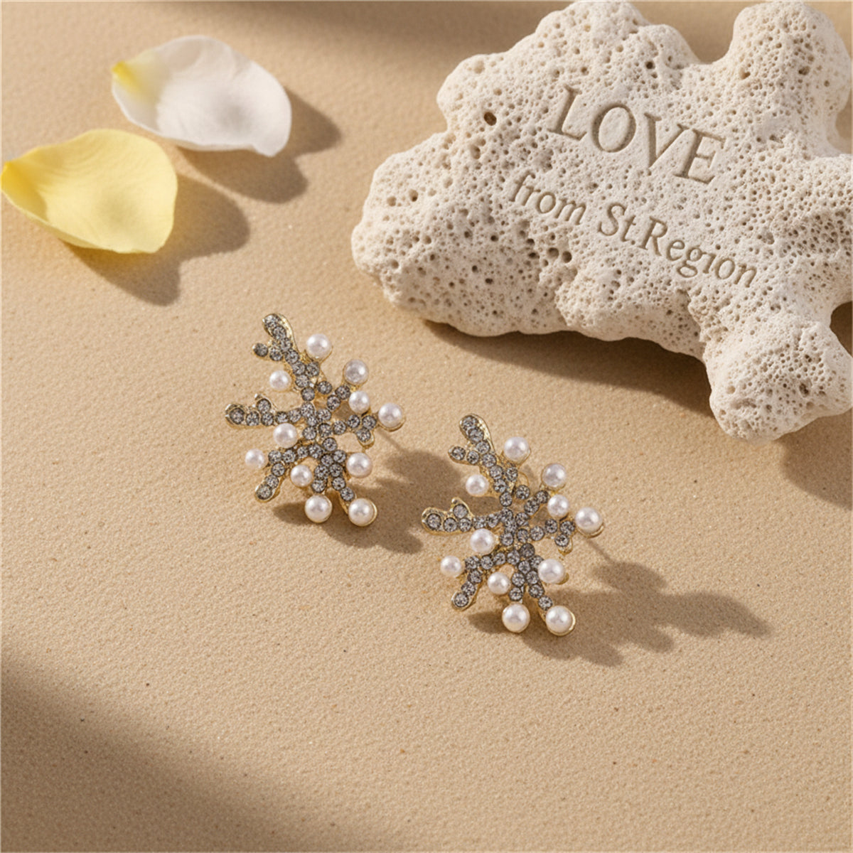 Pearl & Cubic Zirconia 18K Gold-Plated Coral Stud Earrings