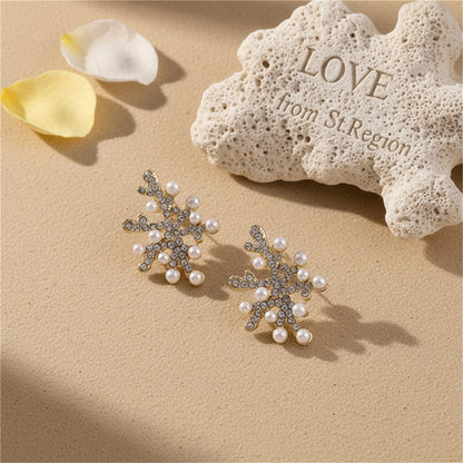 Pearl & Cubic Zirconia 18K Gold-Plated Coral Stud Earrings