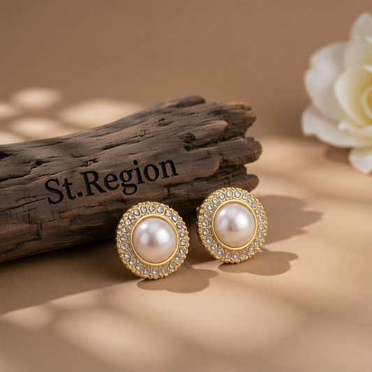 Pearl & Cubic Zirconia 18K Gold-Plated Halo Round Stud Earrings