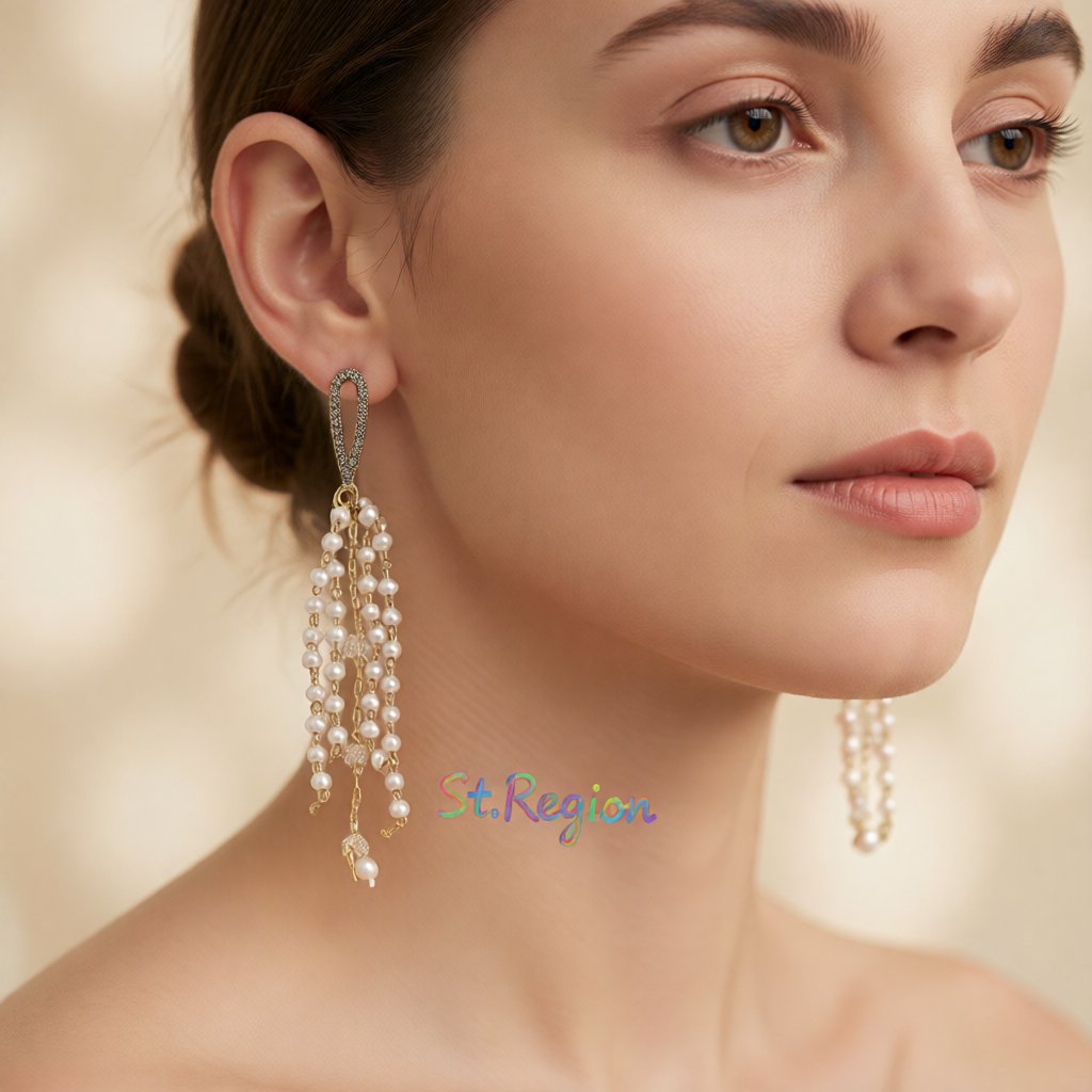 Pearl and Cubic Zirconia Acrylic 18K Gold-Plated Tassel Drop Earrings, gold drop earrings for women, styled look