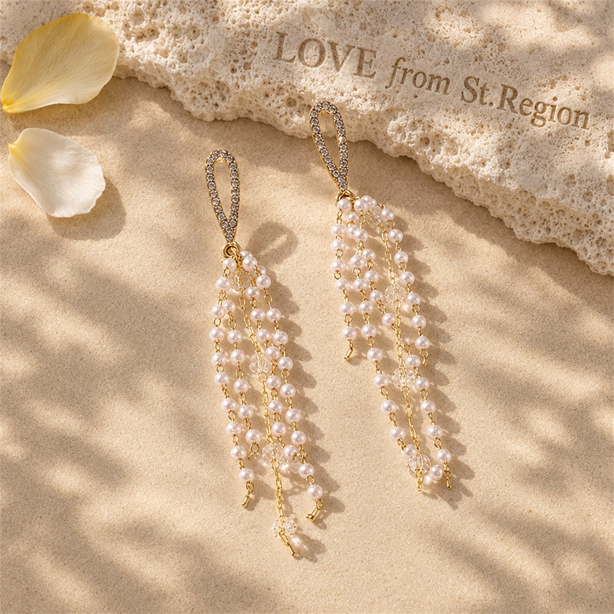 Pearl and Cubic Zirconia Acrylic 18K Gold-Plated Tassel Drop Earrings, gold drop earrings for women, lifestyle look
