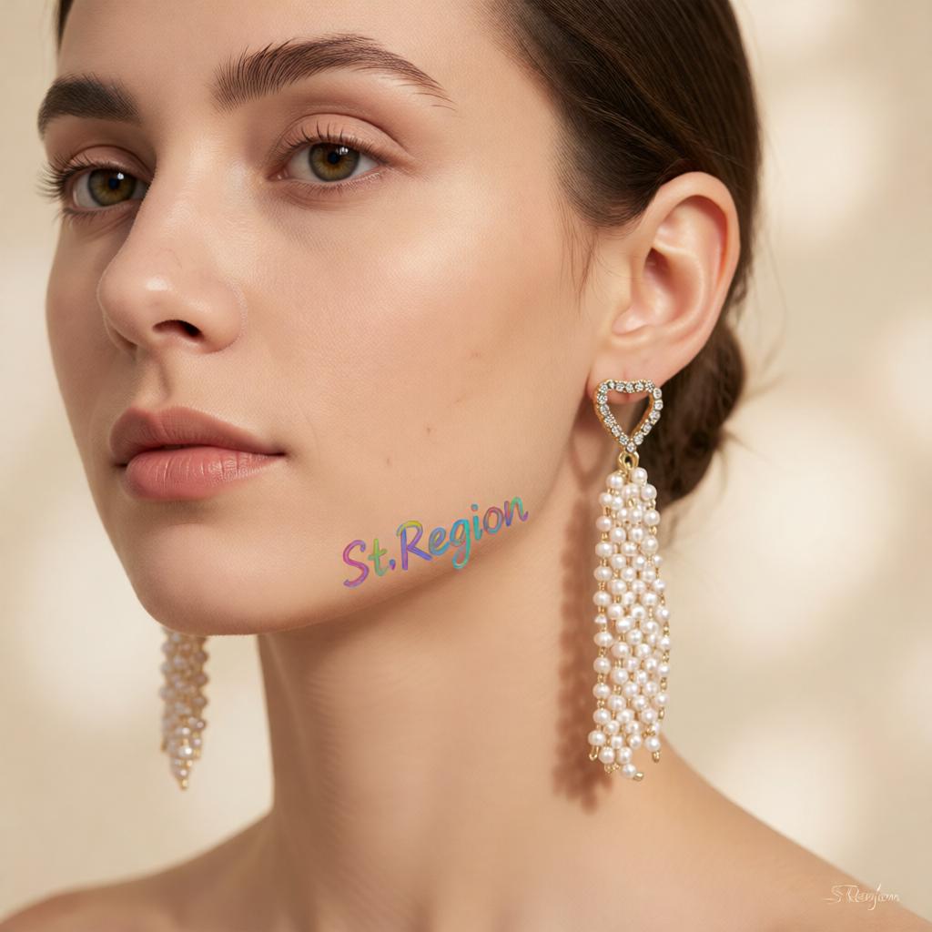 Cubic Zirconia & Pearl 18K Gold-Plated Heart Tassel Drop Earrings