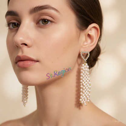 Cubic Zirconia & Pearl 18K Gold-Plated Heart Tassel Drop Earrings