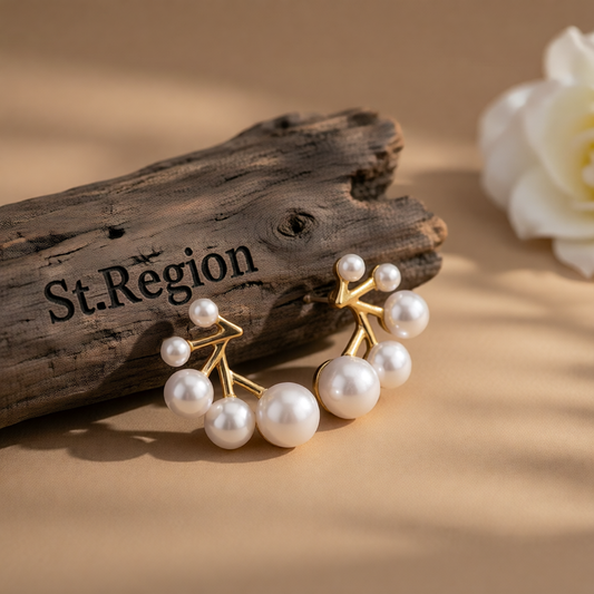 Pearl & 18K Gold-Plated Botanical Stud Earrings