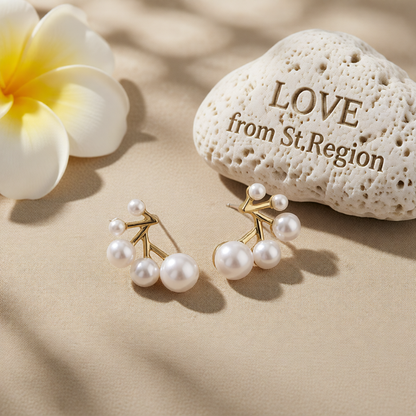 Pearl & 18K Gold-Plated Botanical Stud Earrings