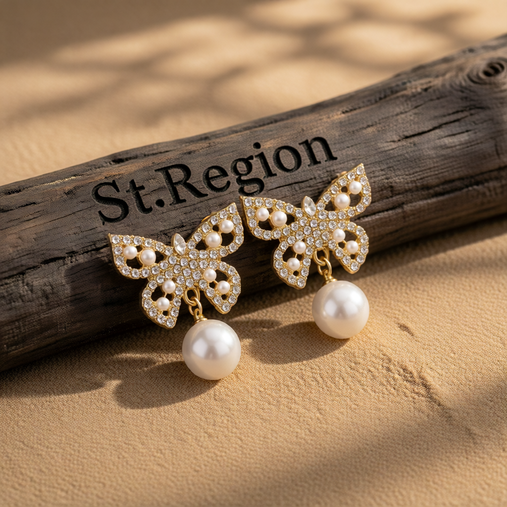 Pearl & Cubic Zirconia 18K Gold-Plated Butterfly Drop Earrings