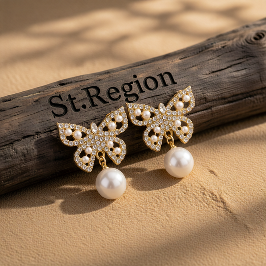 Pearl & Cubic Zirconia 18K Gold-Plated Butterfly Drop Earrings