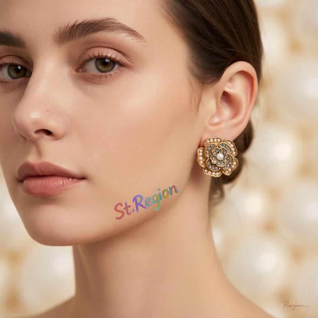 Cubic Zirconia and Pearl 18K Gold-Plated Flower Stud Earrings, cubic zirconia stud earrings for women, styled look