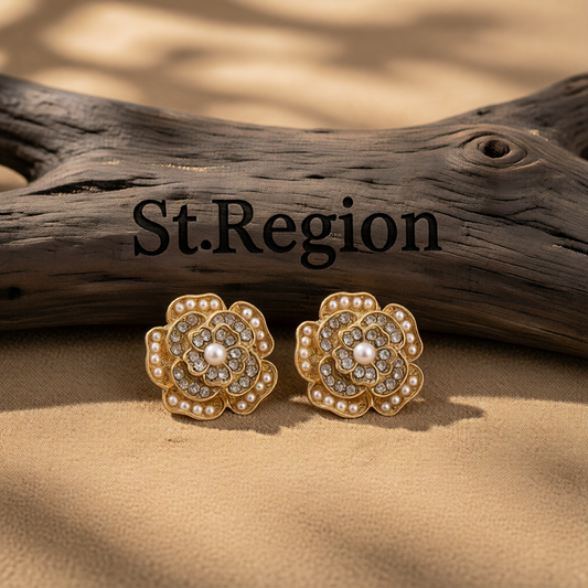 Cubic Zirconia & Pearl 18K Gold-Plated Flower Stud Earrings