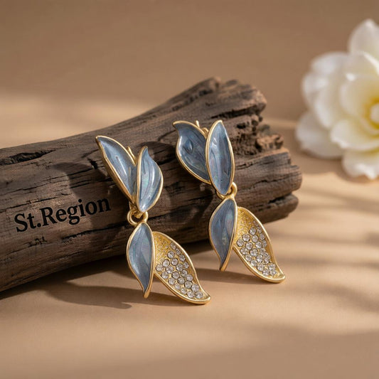 Cubic Zirconia & Enamel 18K Gold-Plated Leaves Drop Earrings