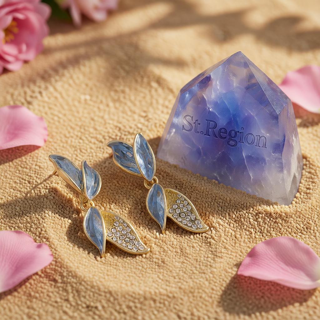Cubic Zirconia and Enamel 18K Gold-Plated Leaves Drop Earrings, gold drop earrings for women, detail close-up