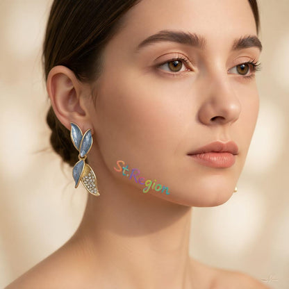 Cubic Zirconia and Enamel 18K Gold-Plated Leaves Drop Earrings, gold drop earrings for women, styled look