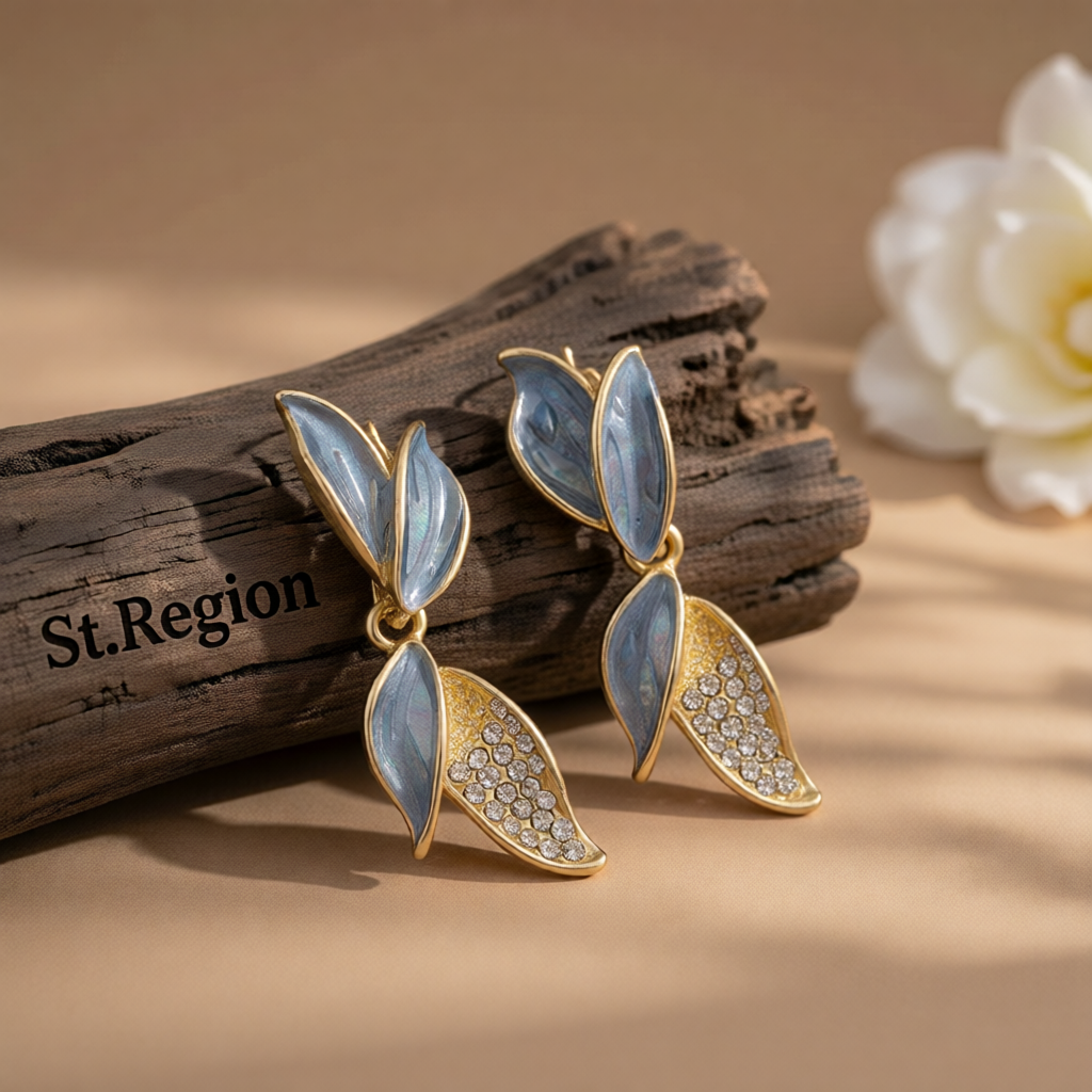 Cubic Zirconia & Enamel 18K Gold-Plated Leaves Drop Earrings