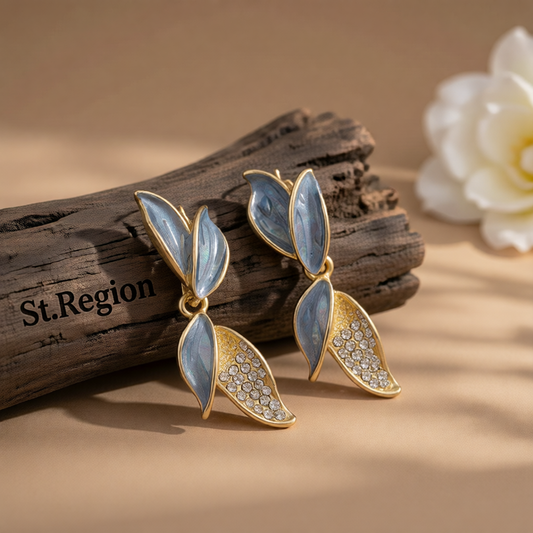 Cubic Zirconia & Enamel 18K Gold-Plated Leaves Drop Earrings