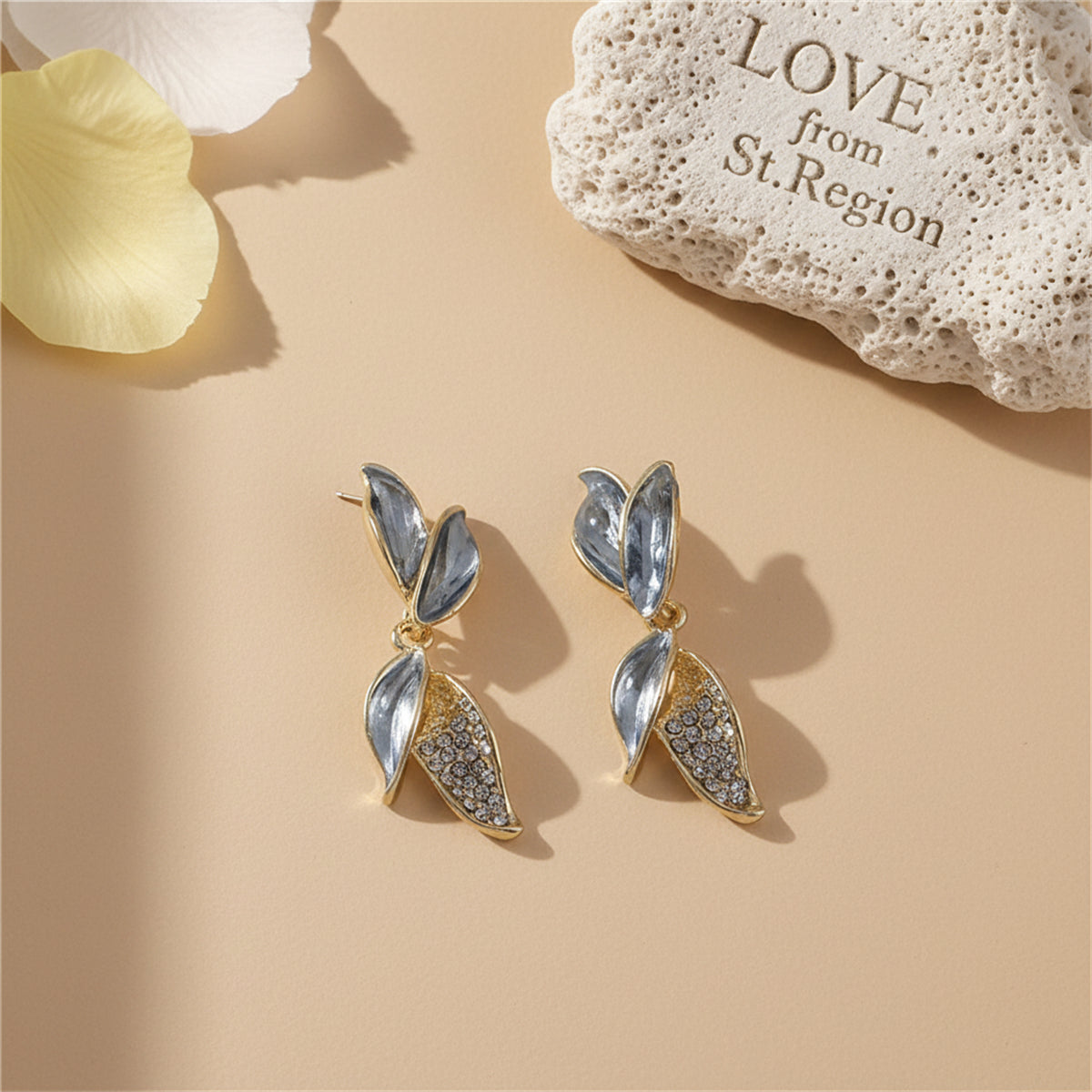 Cubic Zirconia & Enamel 18K Gold-Plated Leaves Drop Earrings