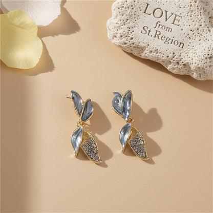 Cubic Zirconia & Enamel 18K Gold-Plated Leaves Drop Earrings