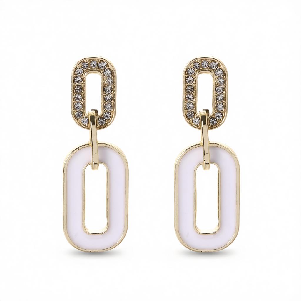 Cubic Zirconia and Enamel 18K Gold-Plated Oval-Link Drop Earrings, gold drop earrings for women, side view