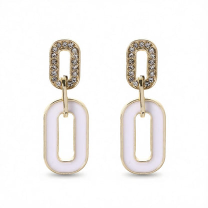 Cubic Zirconia and Enamel 18K Gold-Plated Oval-Link Drop Earrings, gold drop earrings for women, side view