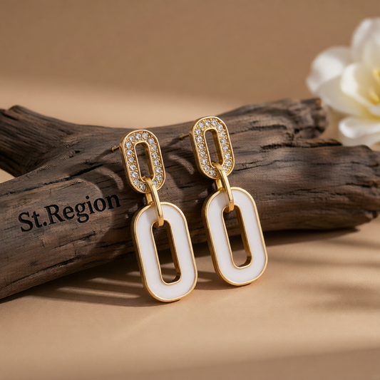 Cubic Zirconia & Enamel 18K Gold-Plated Oval-Link Drop Earrings