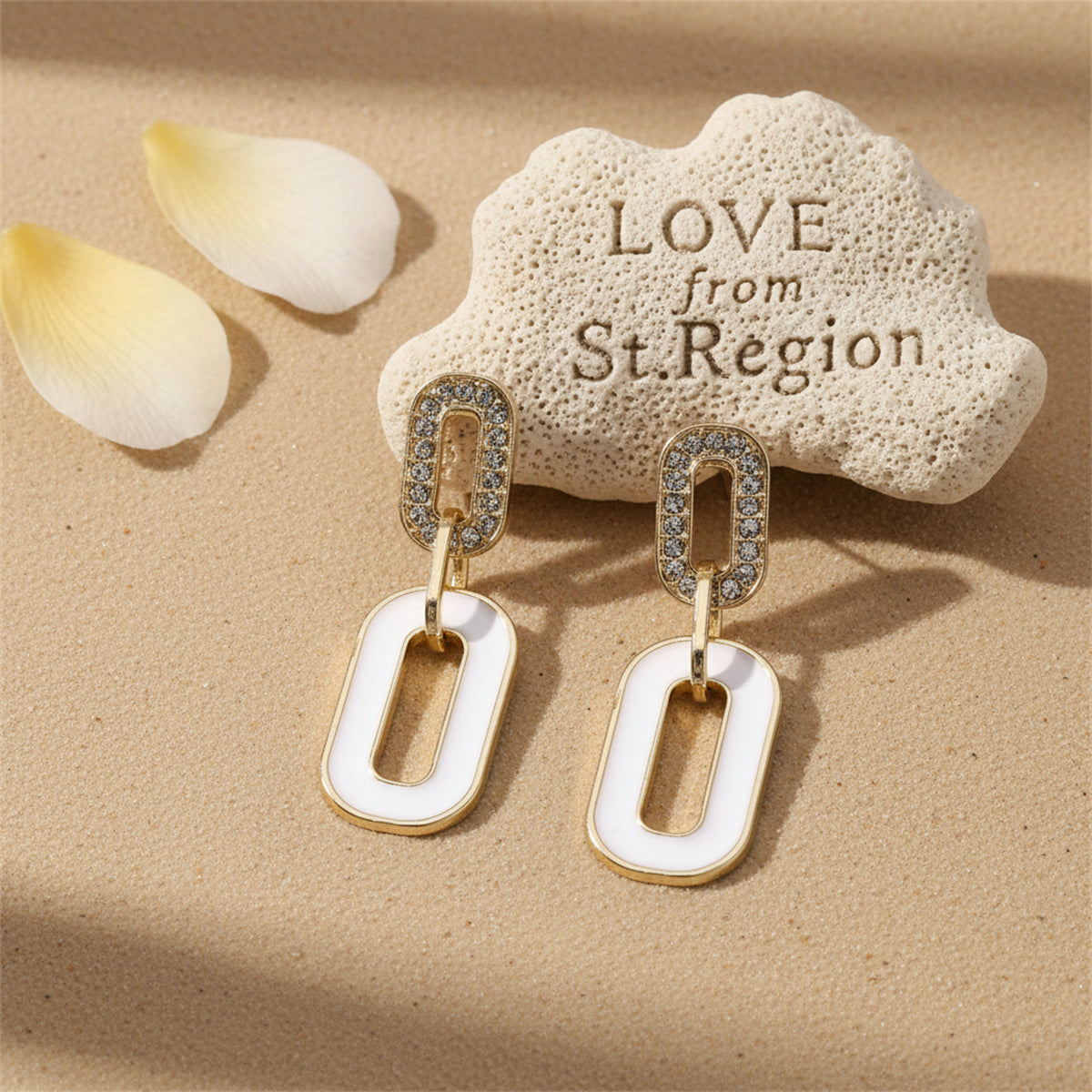 Cubic Zirconia & Enamel 18K Gold-Plated Oval-Link Drop Earrings
