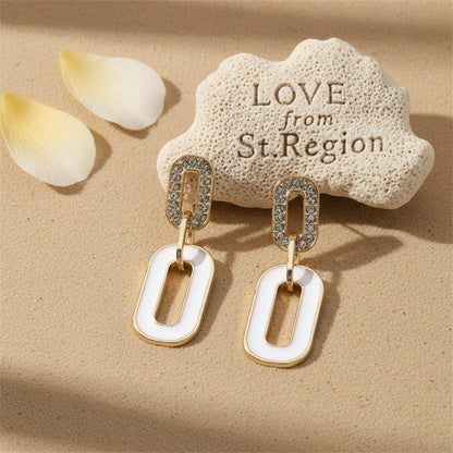 Cubic Zirconia & Enamel 18K Gold-Plated Oval-Link Drop Earrings