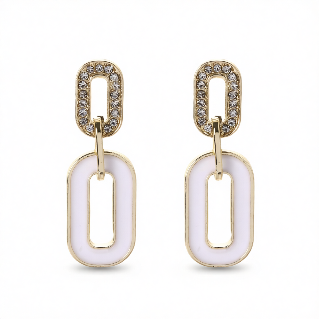 Cubic Zirconia & Enamel 18K Gold-Plated Oval-Link Drop Earrings