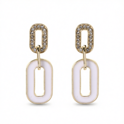 Cubic Zirconia & Enamel 18K Gold-Plated Oval-Link Drop Earrings