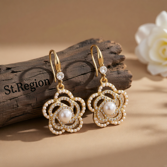 Pearl & Cubic Zirconia 18K Gold-Plated Camellia Drop Earrings
