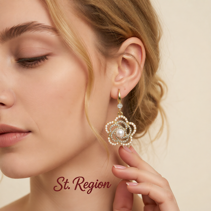 Pearl & Cubic Zirconia 18K Gold-Plated Camellia Drop Earrings