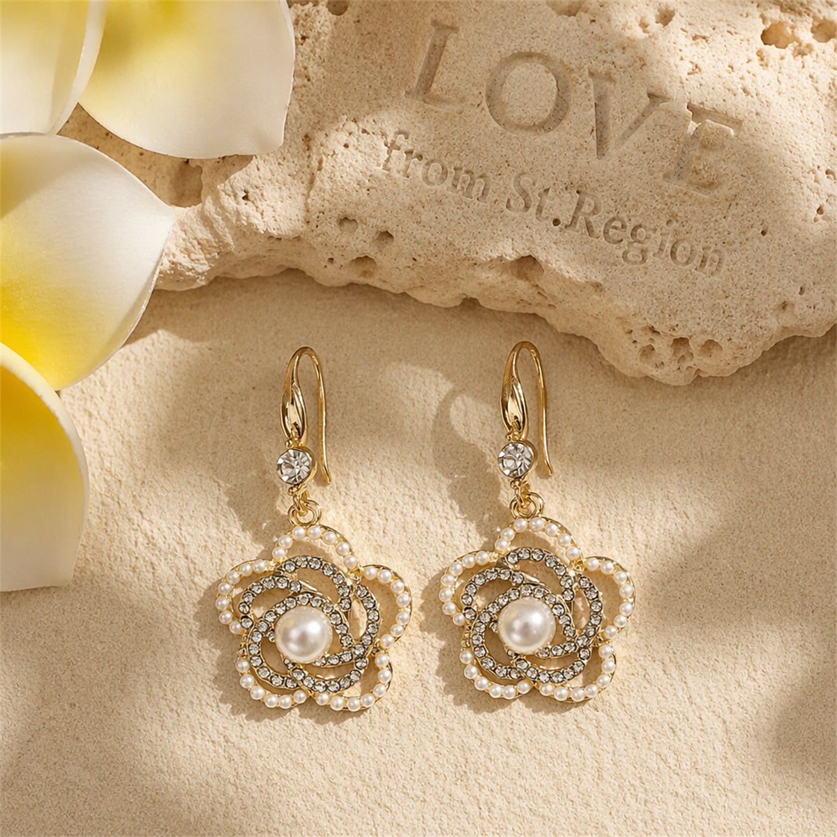 Pearl & Cubic Zirconia 18K Gold-Plated Camellia Drop Earrings