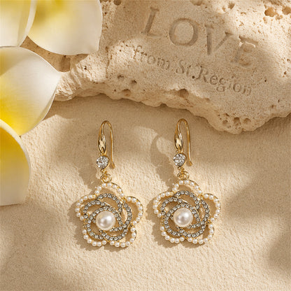 Pearl & Cubic Zirconia 18K Gold-Plated Camellia Drop Earrings