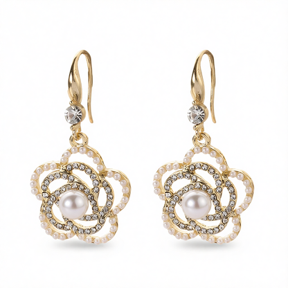 Pearl & Cubic Zirconia 18K Gold-Plated Camellia Drop Earrings