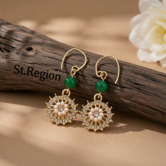 Green Quartz & Cubic Zirconia Pearl 18K Gold-Plated Flower Drop Earrings