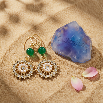 Green Quartz & Cubic Zirconia Pearl 18K Gold-Plated Flower Drop Earrings