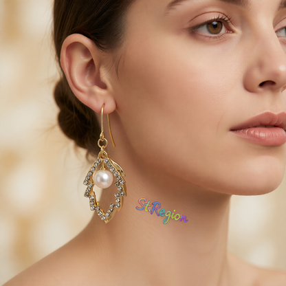 Pearl & Cubic Zirconia 18K Gold-Plated Stacked Leaves Drop Earrings