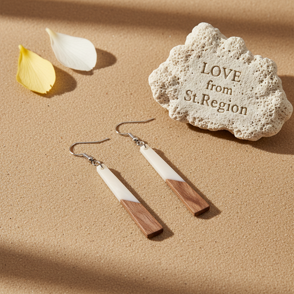 White Resin & Wood Silvertone Elongated Trapezoid Hook Earrings - Street Region