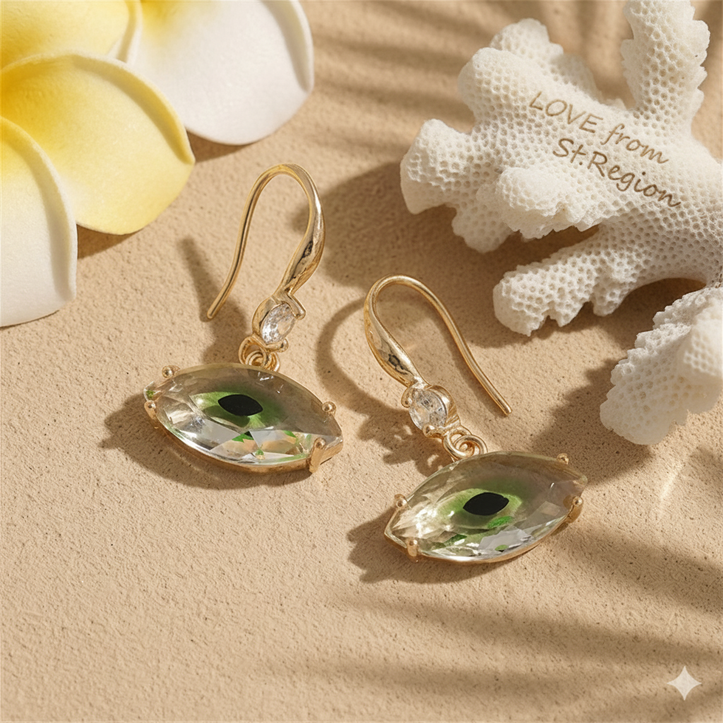 Green Crystal & Cubic Zirconia Goldtone Eye Hook Earrings - Street Region