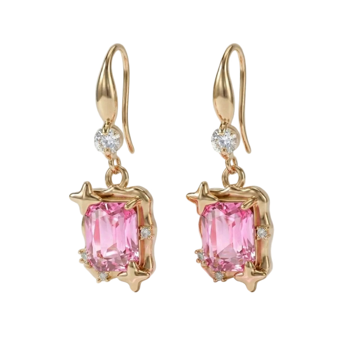 Pink Crystal & Cubic Zirconia Goldtone Cushion-Cut Star Hook Earrings - Street Region