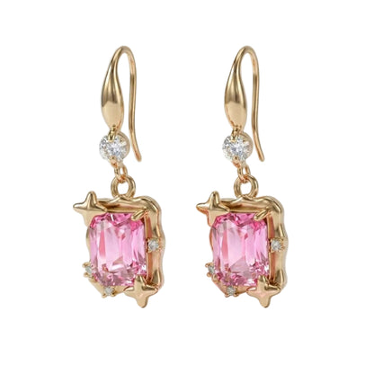 Pink Crystal & Cubic Zirconia Goldtone Cushion-Cut Star Hook Earrings - Street Region